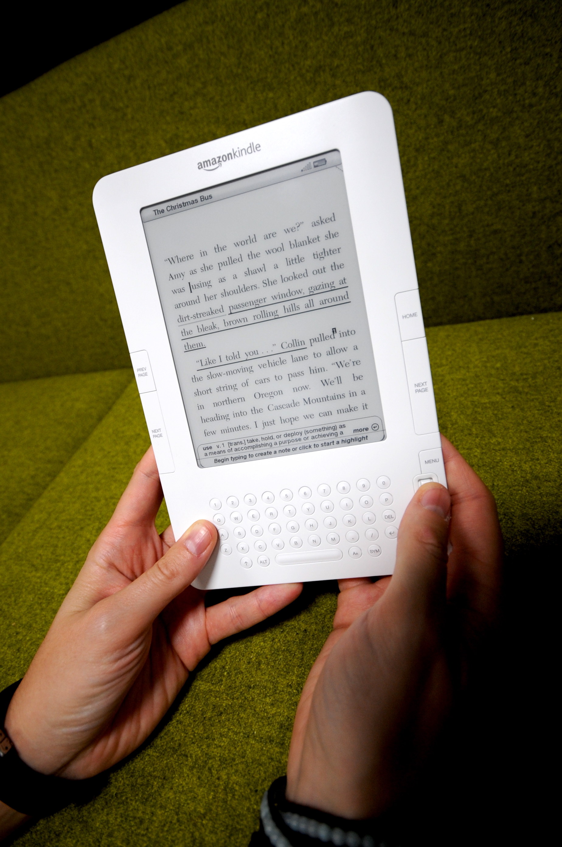 Amazon Kindle e-reader on a bright surface
